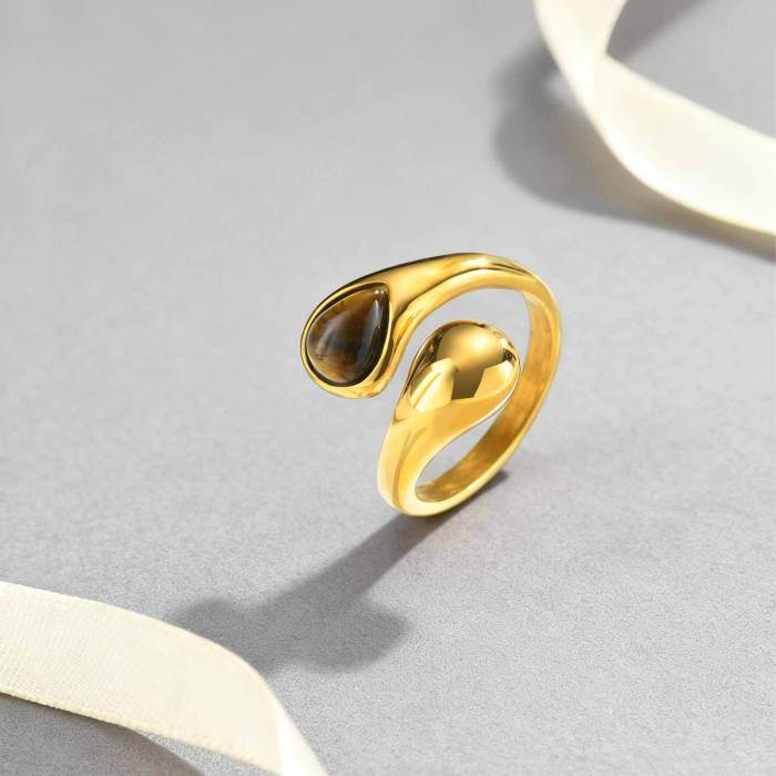 Wholesale Stainless Steel Sculptural Gold Tiger Eye Statement Ring