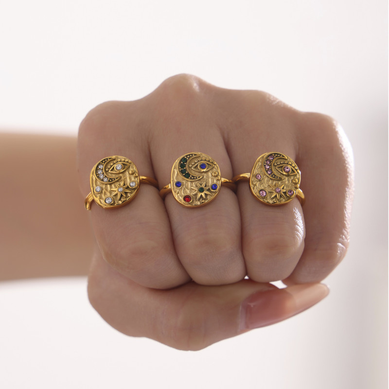 Wholesale Stainless Steel Evil Eye Moon Rings