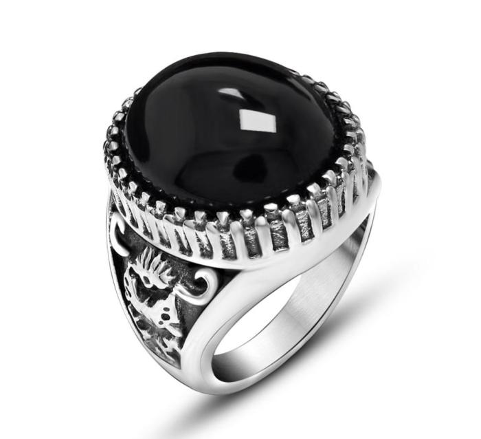 Wholesale Stainless Circle Agate Stone Ring