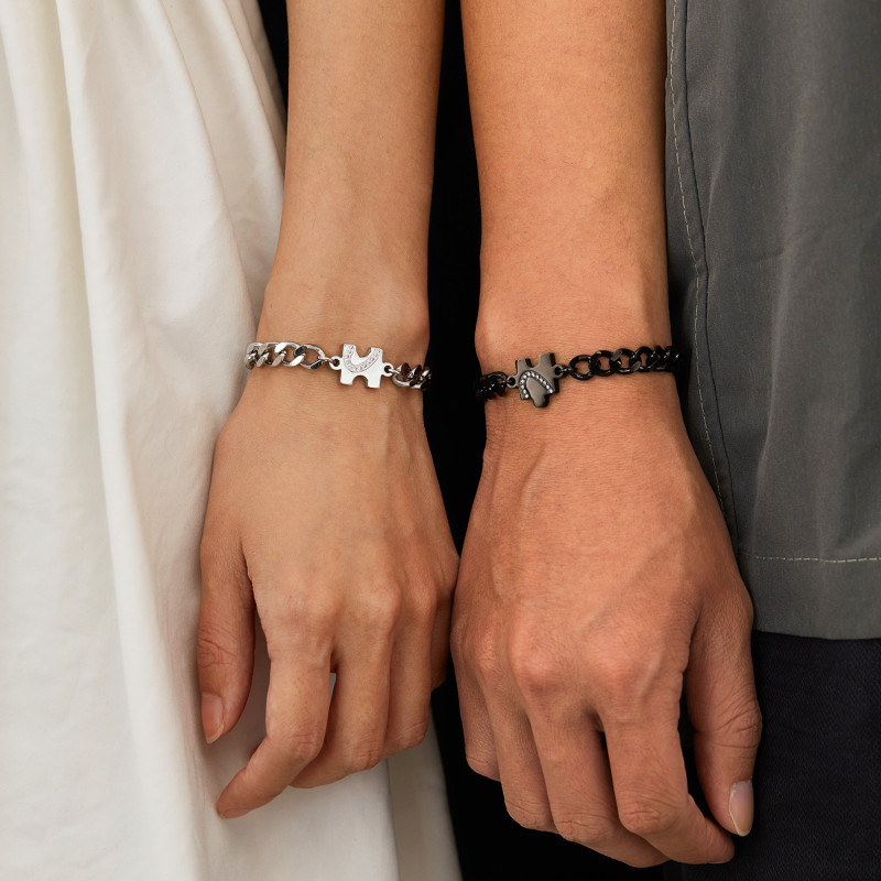 Wholesale Stainless Steel Love Puzzle Couple Bracelet Set