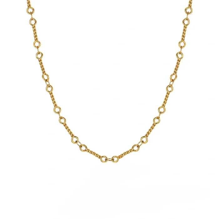 Wholesale Stainless Steel Gold Twisted Bracelet and Necklace Set