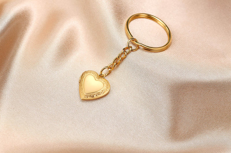 Wholesale Stainless Steel Gold Heart Locket Keychain