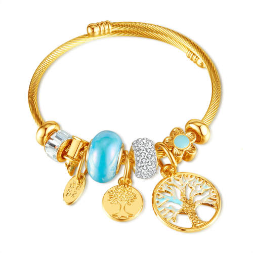 Wholesale Stainless Steel Life Tree Charm Bangle
