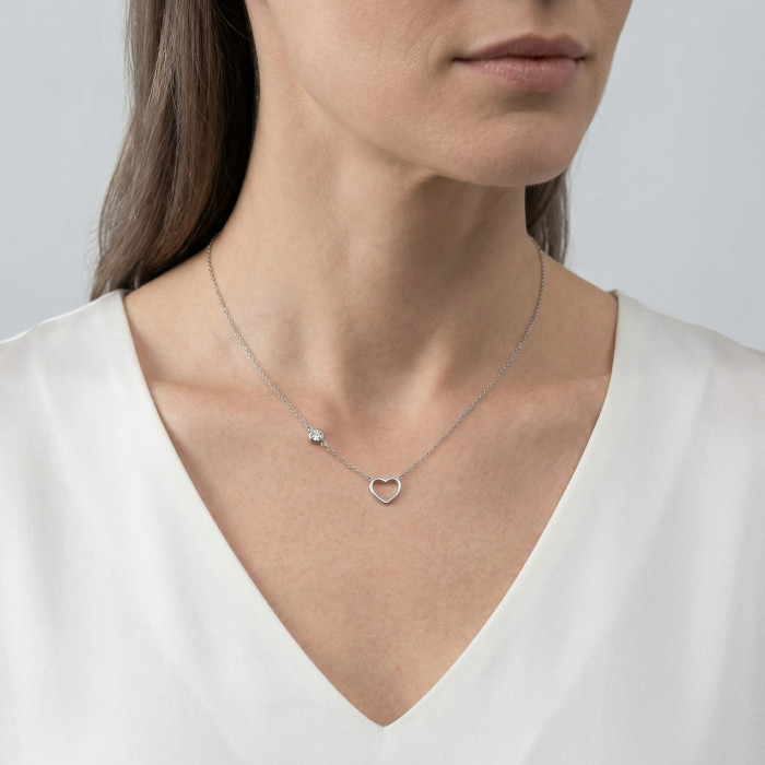 Wholesale Stainless Steel Heart Necklace with Zircon