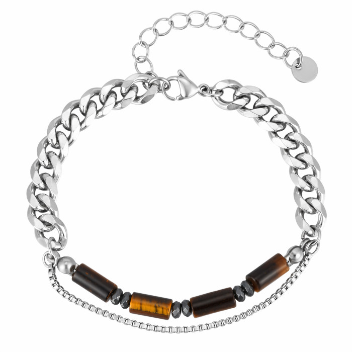 Wholesale Stainless Steel Tiger's Eye Layer Chain Bracelet