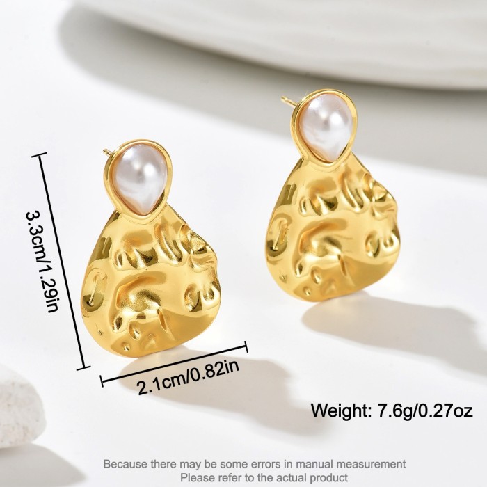 Wholesale Stainless Steel Hammered Pearl Drop Earrings