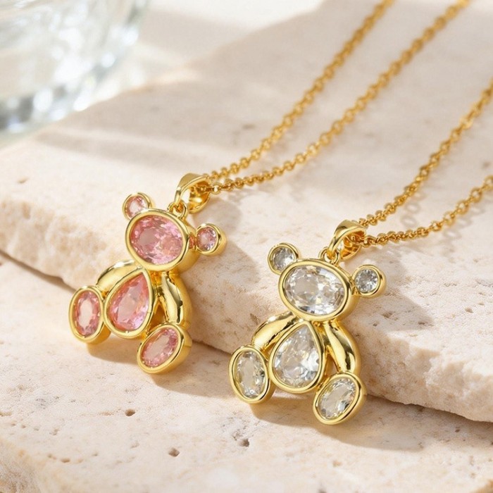 Wholesale 18K Gold Plated Zircon Teddy Bear Pendant