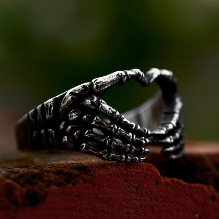 Wholesale Stainless Steel Skull Hand Bone Heart Ring
