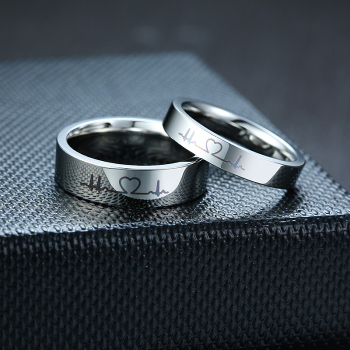 Wholesale Stainless Steel Ecg Heartbeat Couple Rings