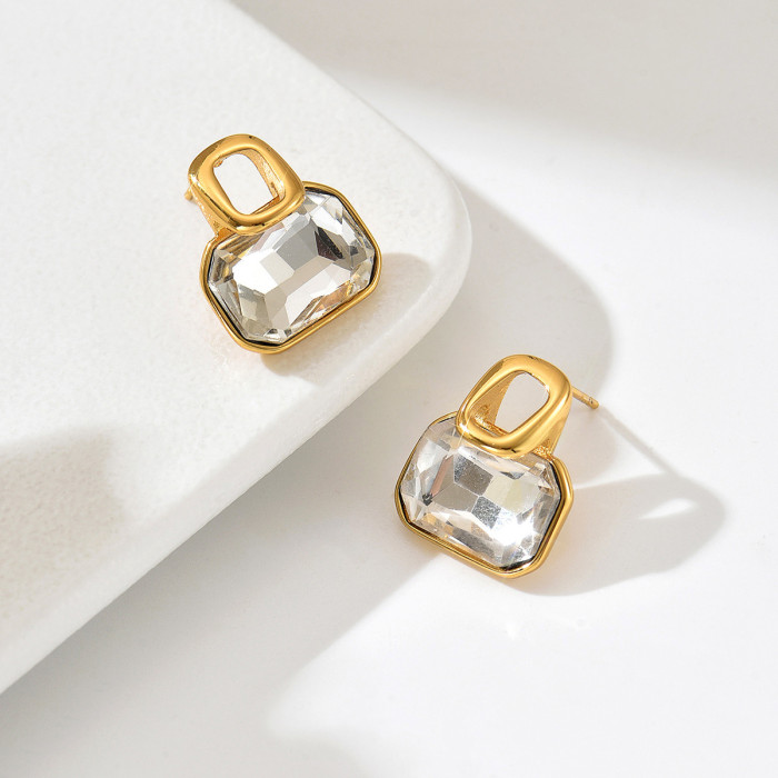 Wholesale Stainless Steel Emerald Cut Crystal Earrings