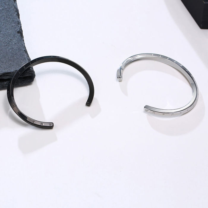Wholesale Stainless Steel Twist Engraved Letter Open Bangle