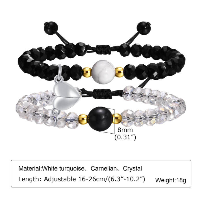 Wholesale Crystal Bead Heart Magnet Couple Bracelet