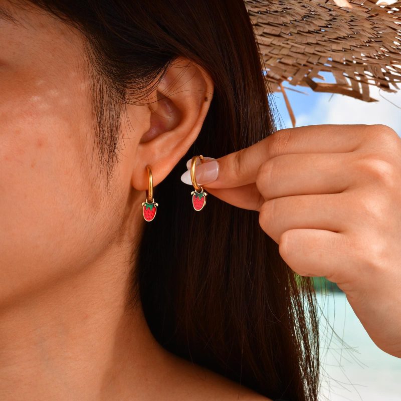 Wholesale Stainless Steel Strawberry Cherry Earrings