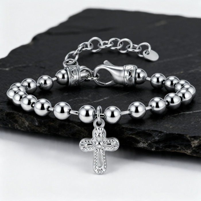 Wholesale Stainless Steel Cross Bead Bracelet
