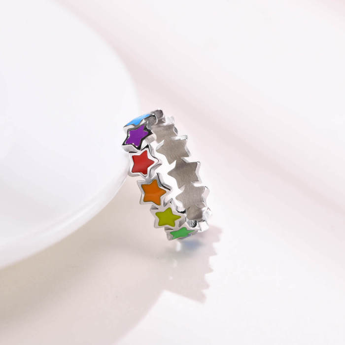 Wholesale Stainless Steel Women Rainbow Star Ring