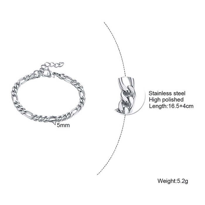 Wholesale Stainless Steel Figaro Chain Bracelet