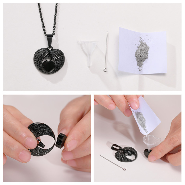 Wholesale Stainless Steel Angel Wings & Heart Cremation Pendant