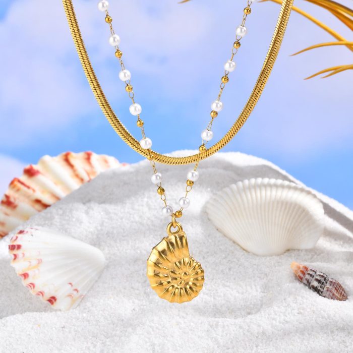 Wholesale Stainless Steel Conch Double Layered Necklace