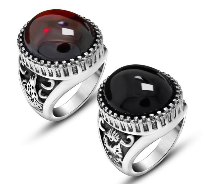 Wholesale Stainless Circle Agate Stone Ring