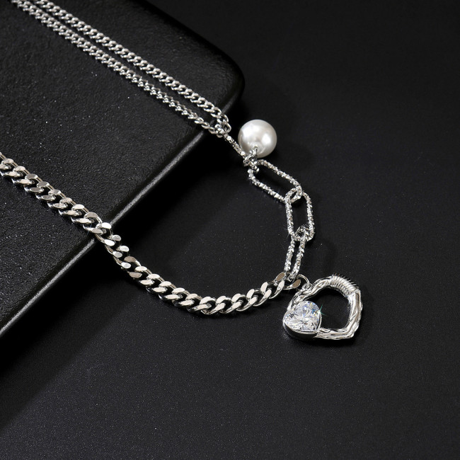 Wholesale Stainless Steel Cubit & Paperclip Chain Heart Necklace