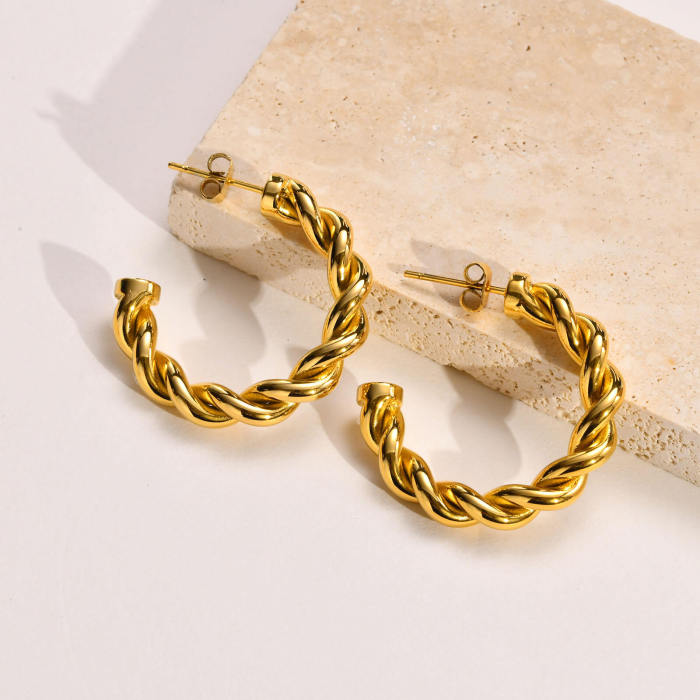 Wholesale Stainless Steel Twist Open Hoop Earrings