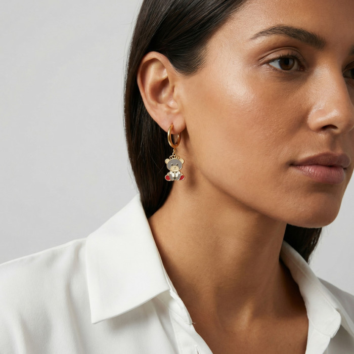 Wholesale Stainless Steel Enamel Bear Hoop Earrings