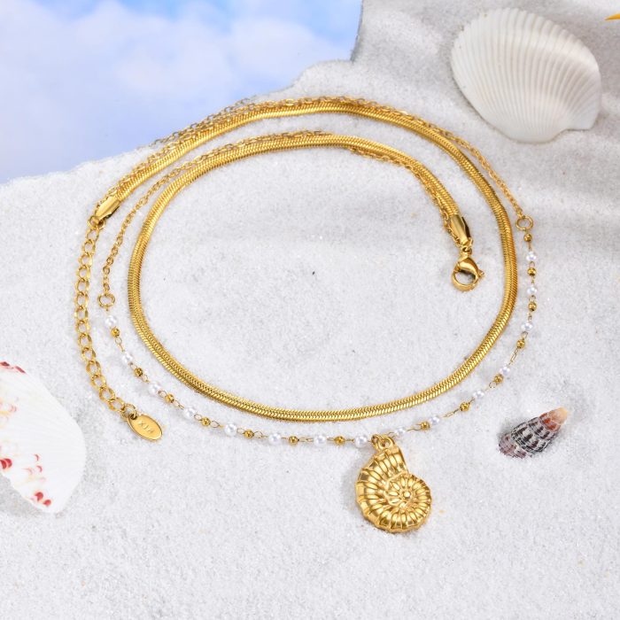 Wholesale Stainless Steel Conch Double Layered Necklace