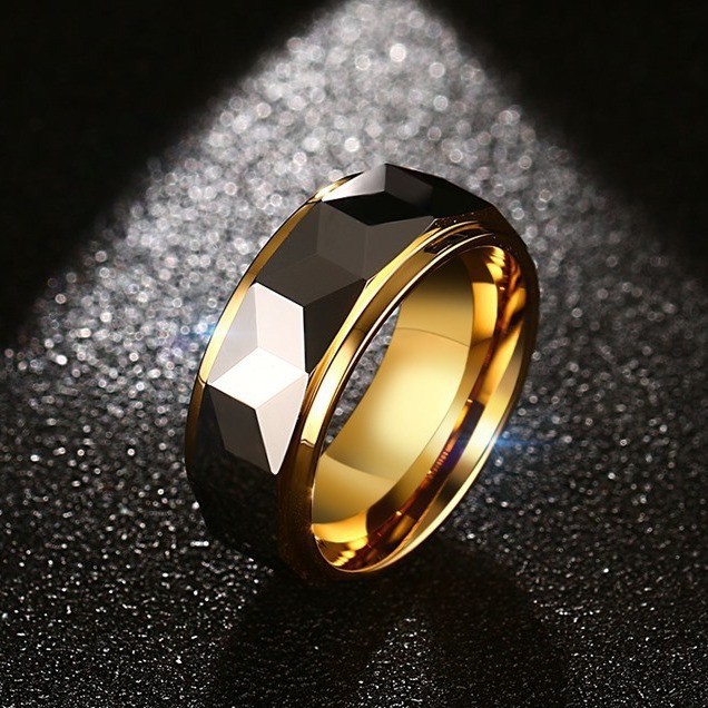 Wholesale Black Tungsten Ring Matte Facet Cut Step Edge