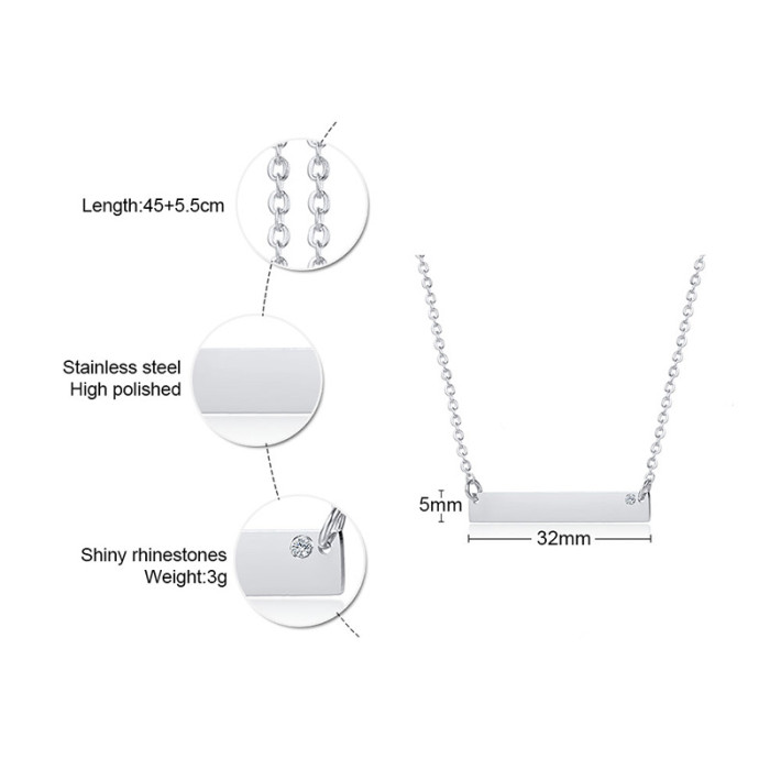 Wholesale Stainless Steel Horizontal Bar Pendant Necklace Engraved