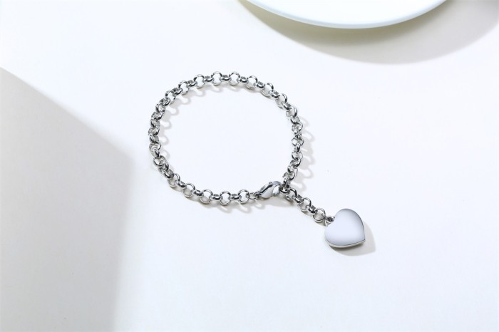 Wholesale Stainless Steel Round Link Chain  Bracelet with Heart Tag