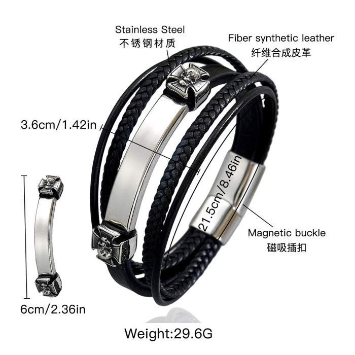 Wholesale Stainless Steel Skull Cross Leather Bracelet