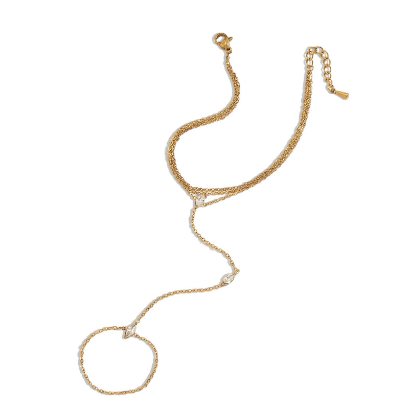 Wholesale Stainless Steel CZ Finger Ring Hand Chain