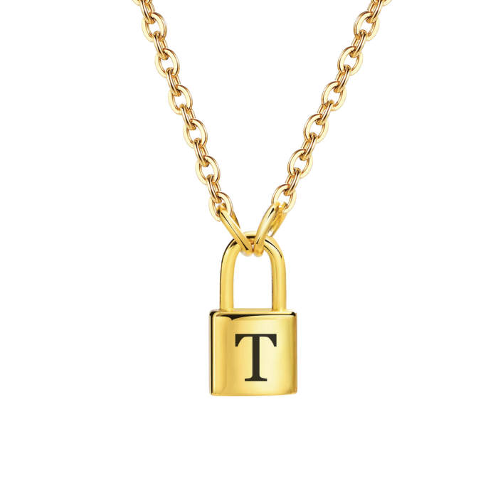 Wholesale Stainless Steel Initial Padlock Necklace