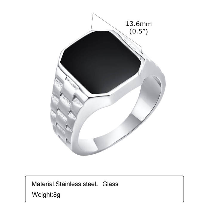 Wholesale Stainless Steel Black Glass Signet Ring