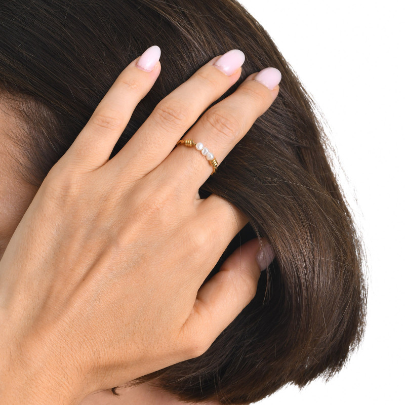 Wholesale Stainless Steel Imitation Pearl Twist Ring