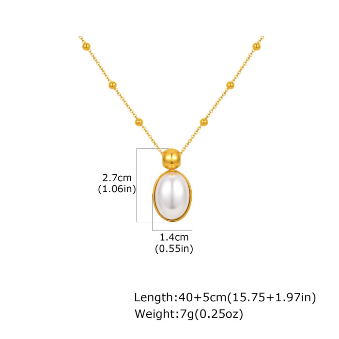 Wholesale Stainless Steel Oval Imitation Pearl Necklace