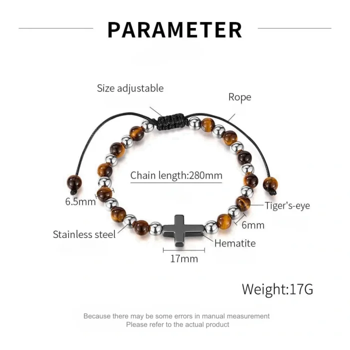 Wholesale Stainless Steel Tiger Eye Cross Bead Bracelet