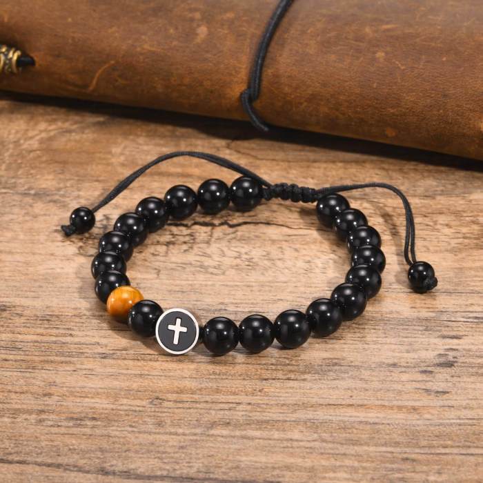 Wholesale Stainless Steel Cross Beaded Couple Bracelet