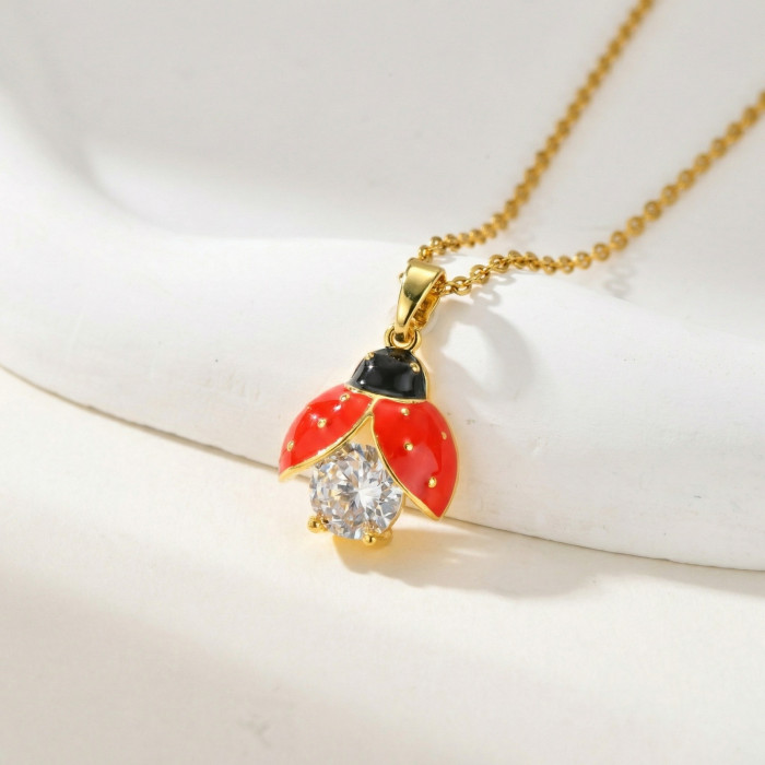 Wholesale Gold Plated Enamel Ladybug Pendant