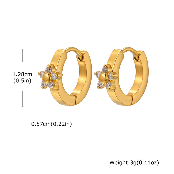 Wholesale Stainless Steel Cute Gold Flower Huggie Earrings
