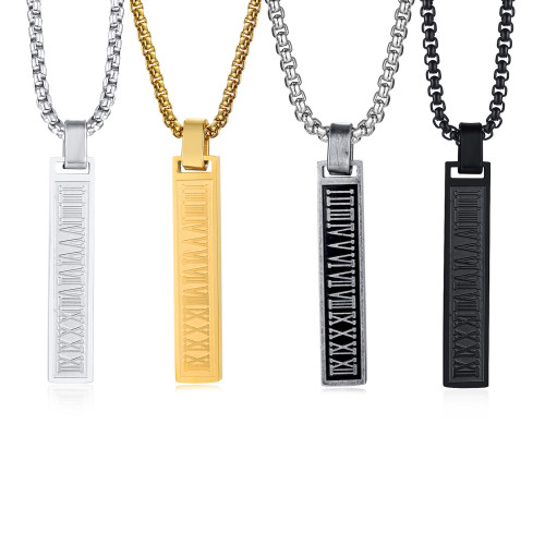 Wholesale Stainless Steel Engraved Roman Numeral Bar Necklace