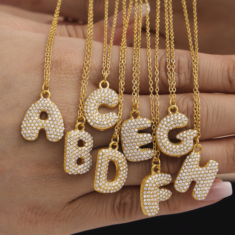 Wholesale Stainless Steel 5A CZ Initial Necklace