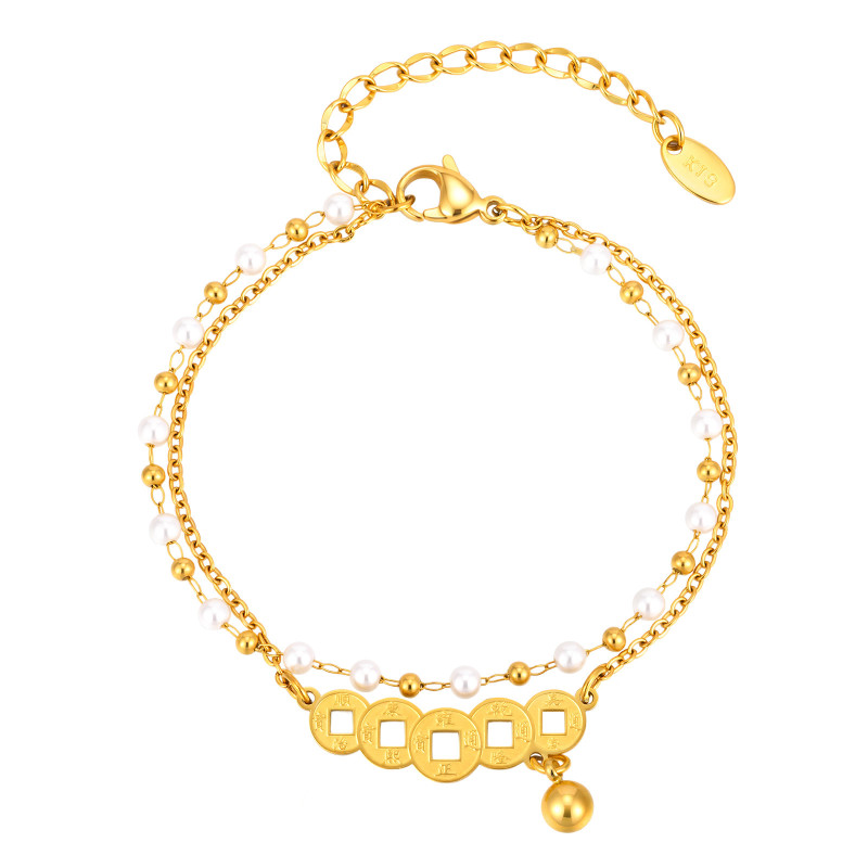 Wholesale Stainless Steel Five Emperor Coins Bracelet