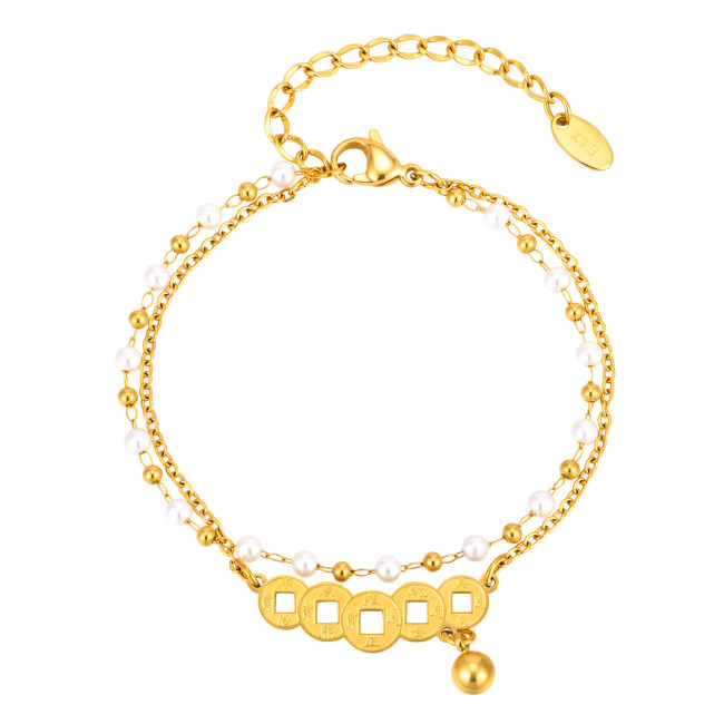 Wholesale Stainless Steel Five Emperor Coins Bracelet