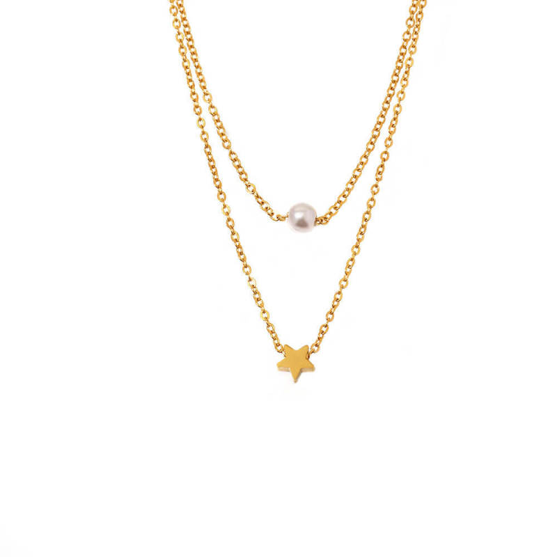Wholesale Stainless Steel Star Pearl Layers Necklace