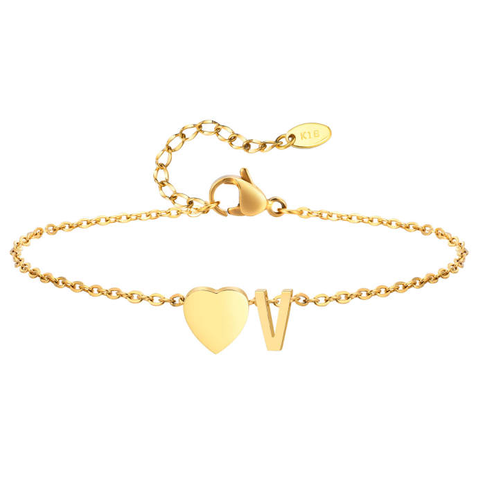 Wholesale Stainless Steel Heart Initial Anklet