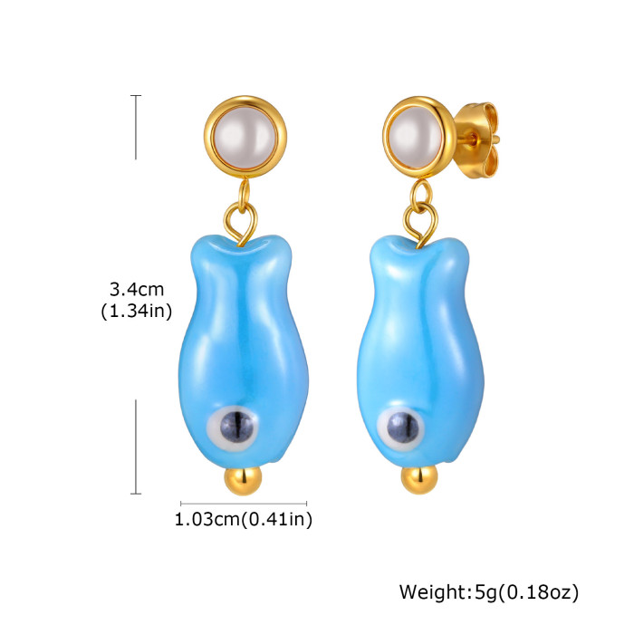 Wholesale Stainless Steel Pearl Stud Fish Earrings
