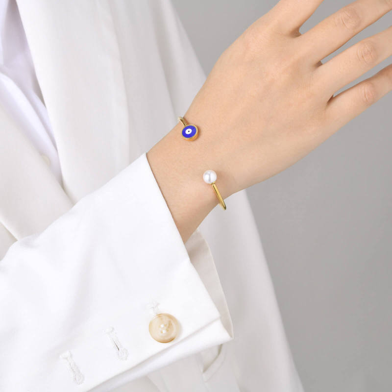 Wholesale Stainless Steel Evil Eye Open Bangle Cuff Bracelet