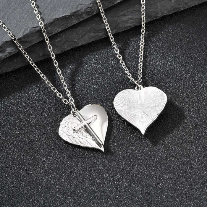 Wholesale Stainless Steel Angel Wing Heart Cross Necklace