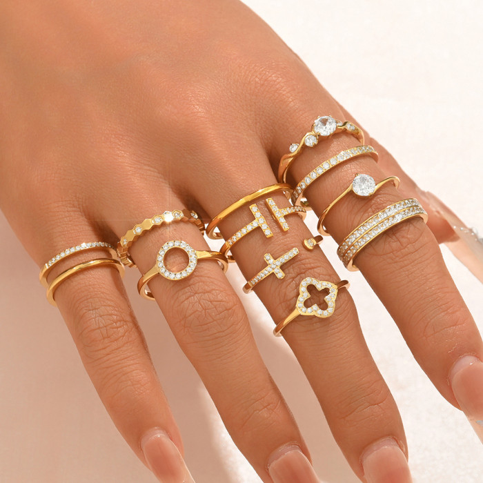 Wholesale Stainless Steel Minimalist CZ Pave Stacking Ring Set